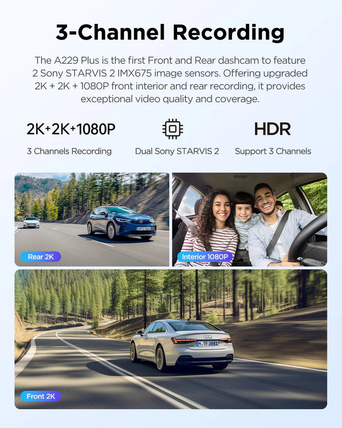 VIOFO A229 Plus 3CH 2K + 2K + 1080P HDR Triple Dash Cam