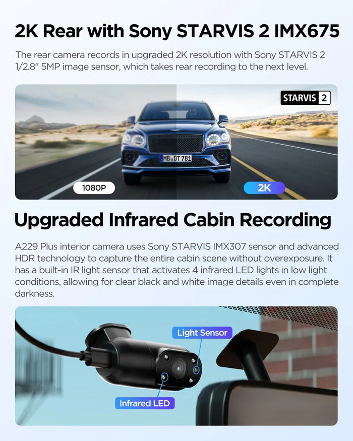VIOFO A229 Plus 3CH 2K + 2K + 1080P HDR Triple Dash Cam