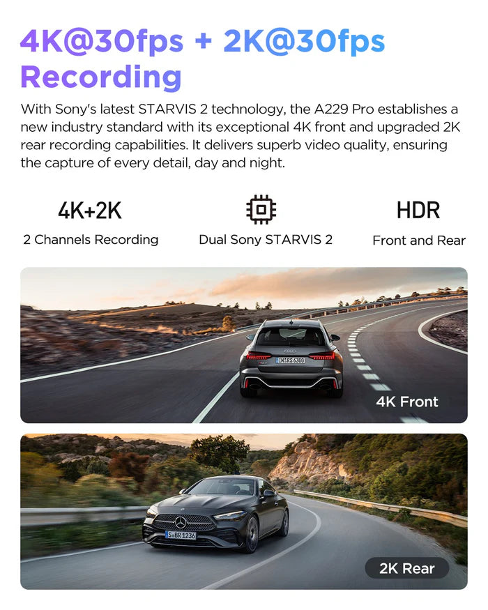 VIOFO A229 Pro 2CH 4K + 2K HDR Dual Dash Cam