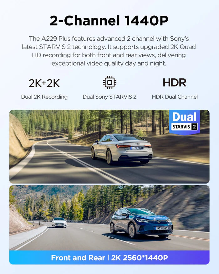 VIOFO A229 Plus 2CH 2K + 2K HDR Dual Dash Cam