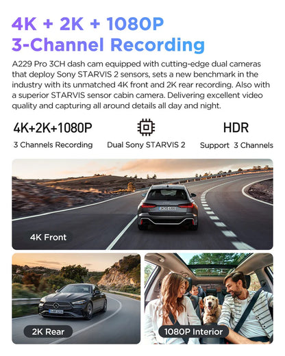 VIOFO A229 PRO 3CH 4K + 2K + 1080P HDR Triple Dash Cam