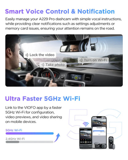 VIOFO A229 PRO 3CH 4K + 2K + 1080P HDR Triple Dash Cam