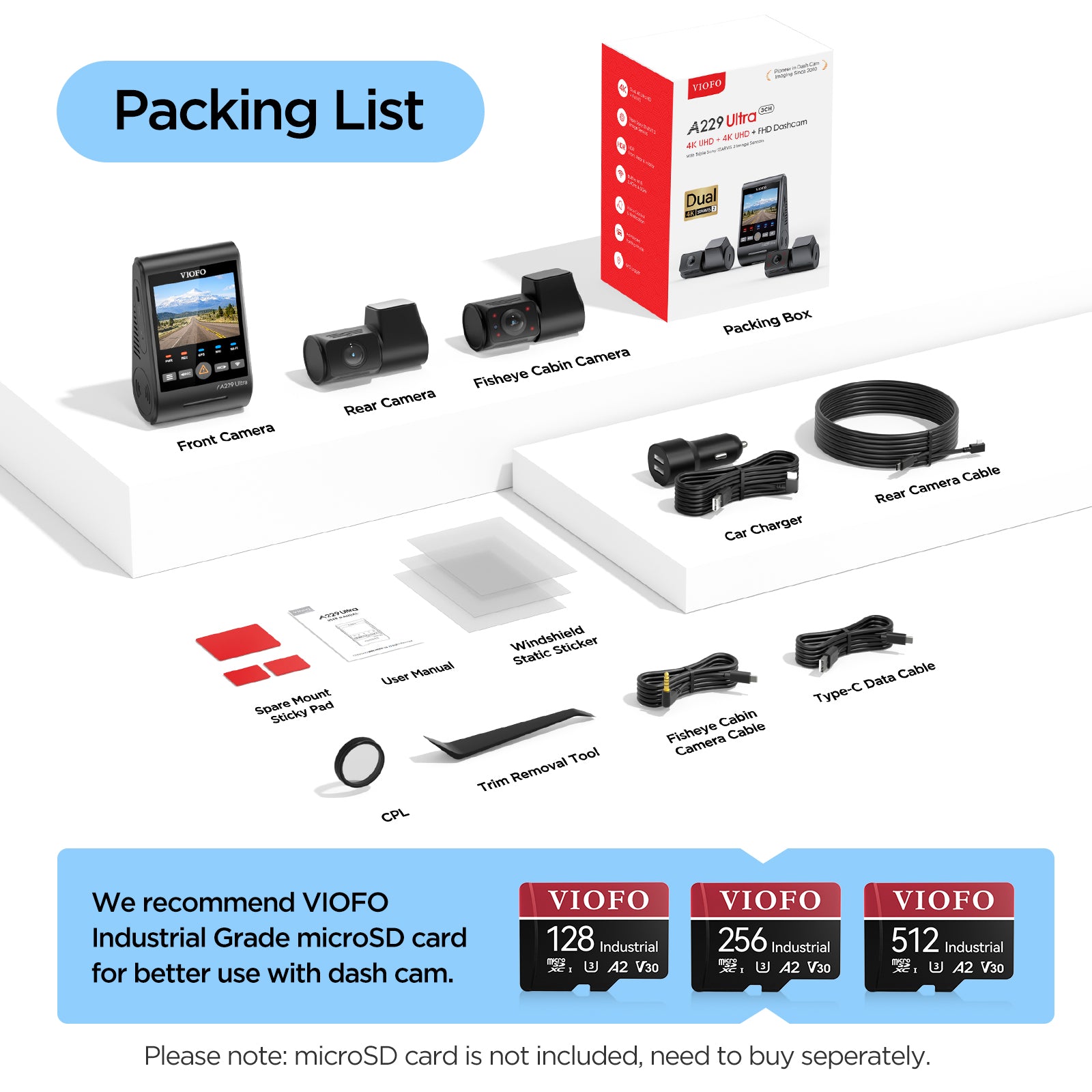 VIOFO A229 Ultra 3CH 4K Front+4K Rear+1080P Fisheye
