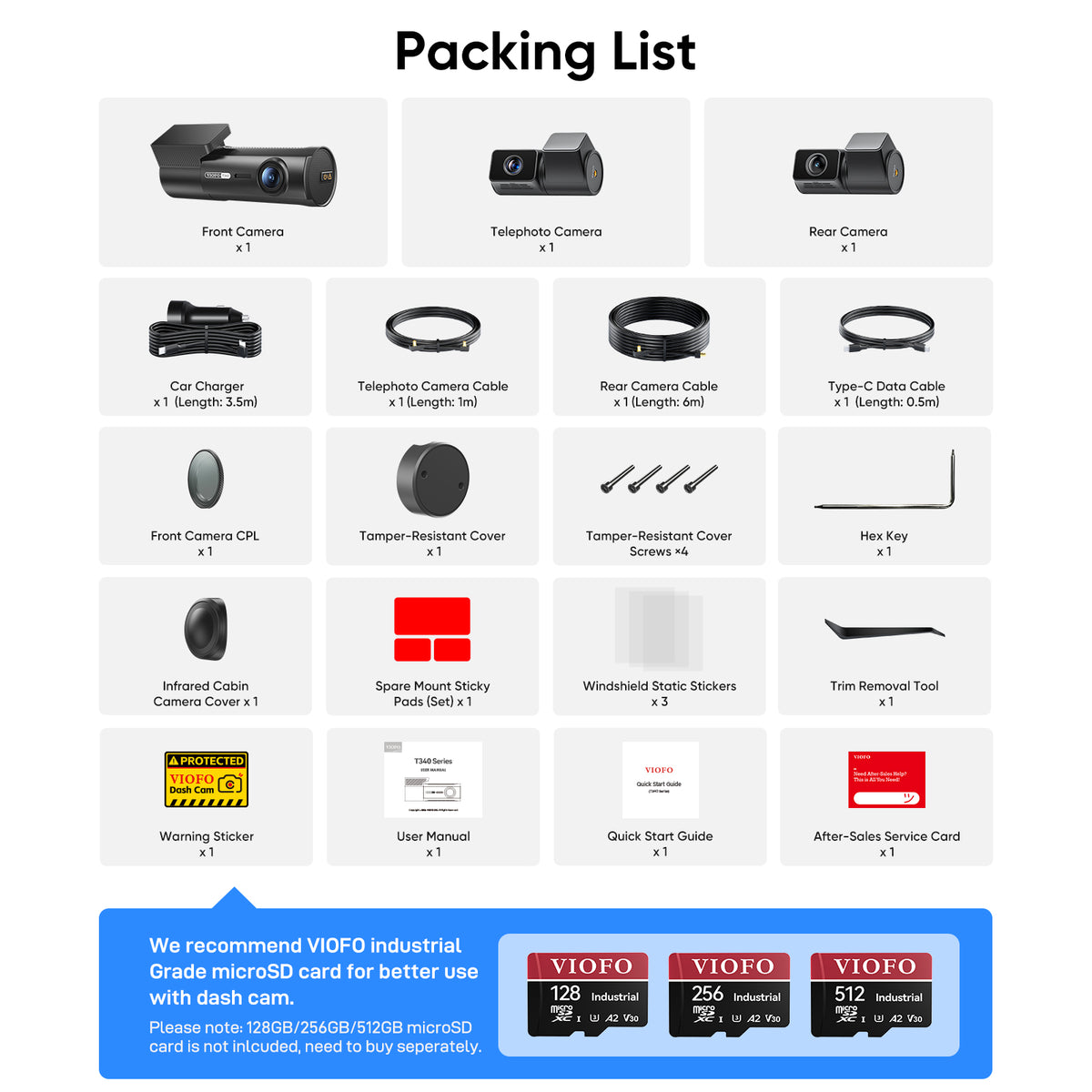 VIOFO T340 4CH 4K Front, Interior, Rear and Telephoto Dash Cam