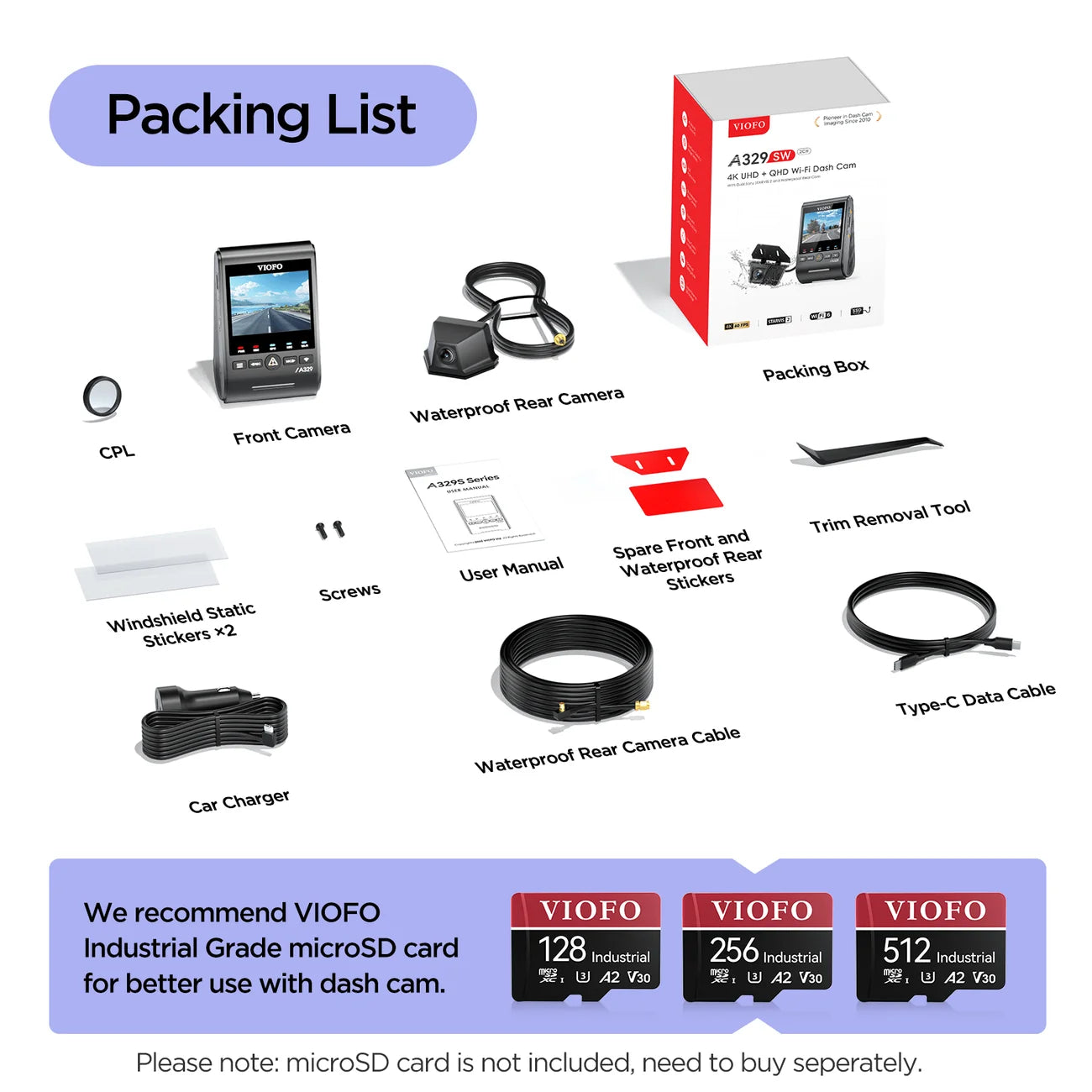 VIOFO A329SW 2-Channel 4K 60FPS Front + 2K Waterproof Rear Dash Cam